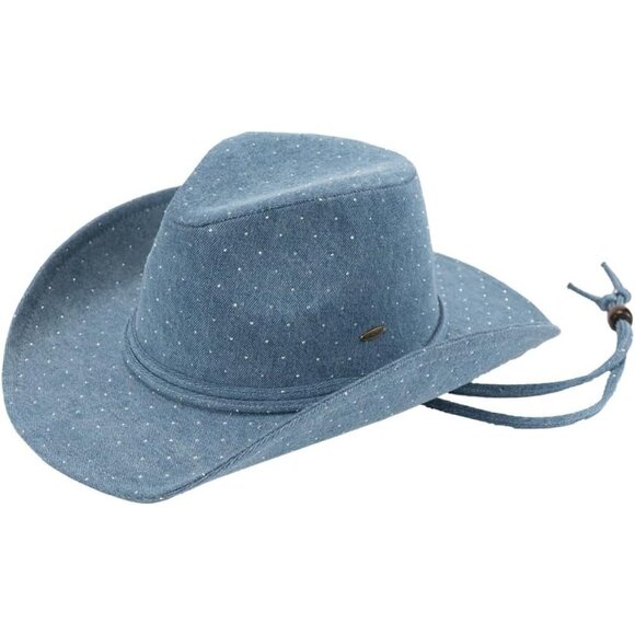 All Over Rhinestone Denim Cowboy Hat Women Cotton Fit Adjustable Chinstrap